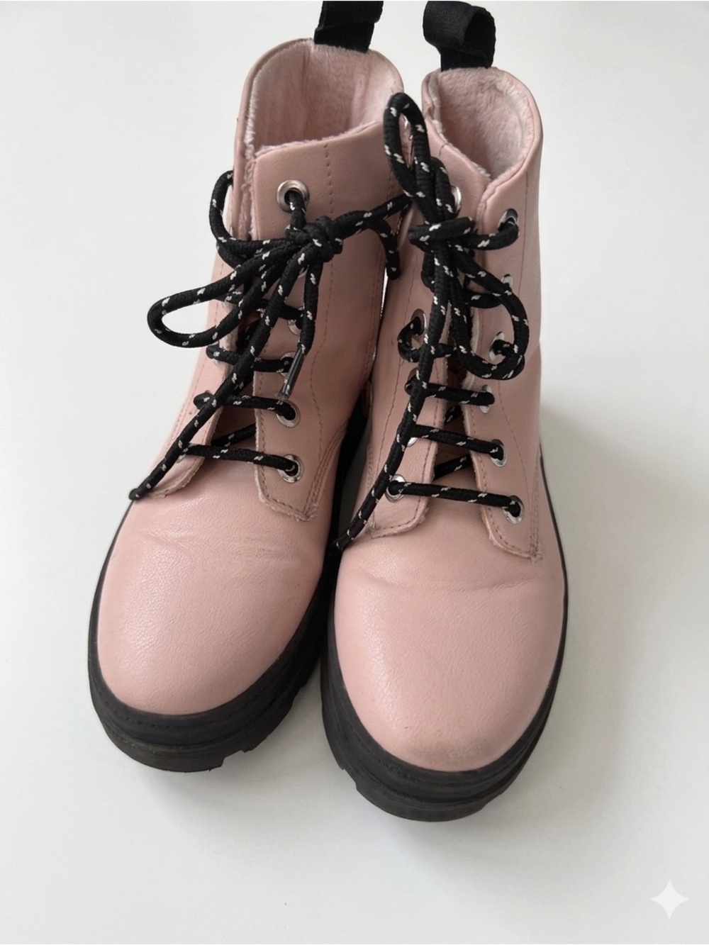H&M Girls Pink Faux Leather Combat Lace Up Zip Autumn Boots Size 1.5 - Picture 4 of 10